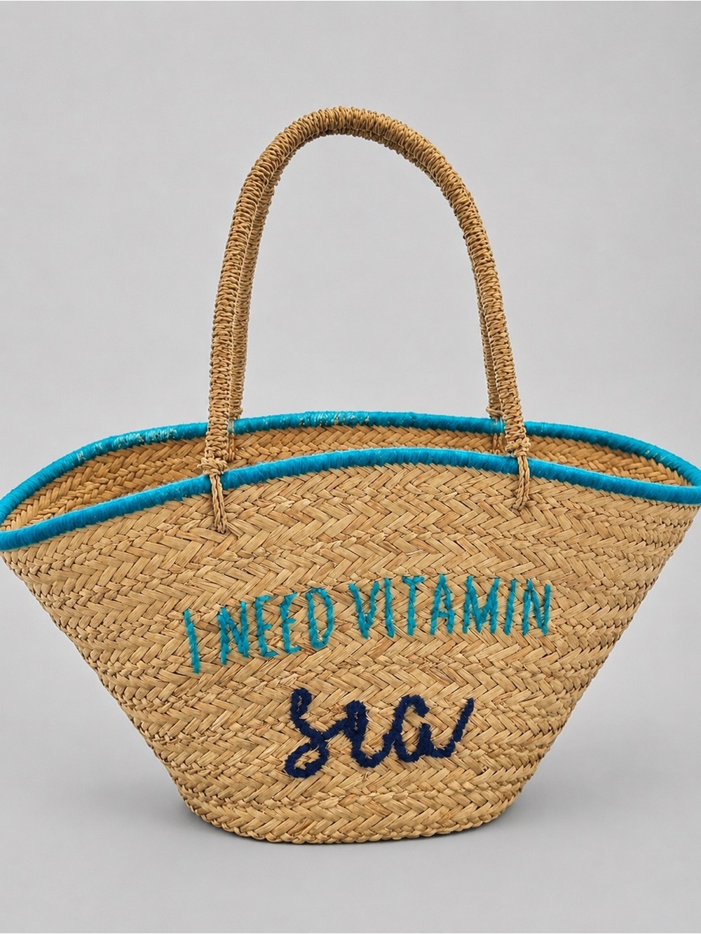 NWT | INDABA | Coastal Straw Tote Bag “I Need Vitamin Sea”